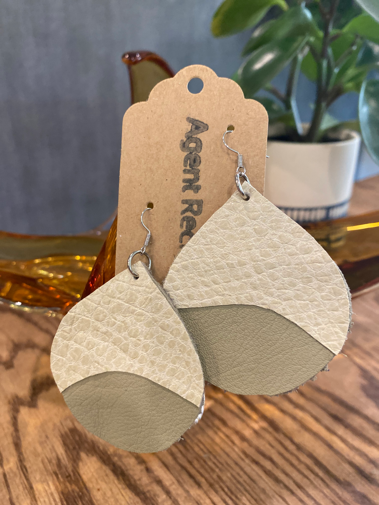 Large Tear Drop Leather Earrings